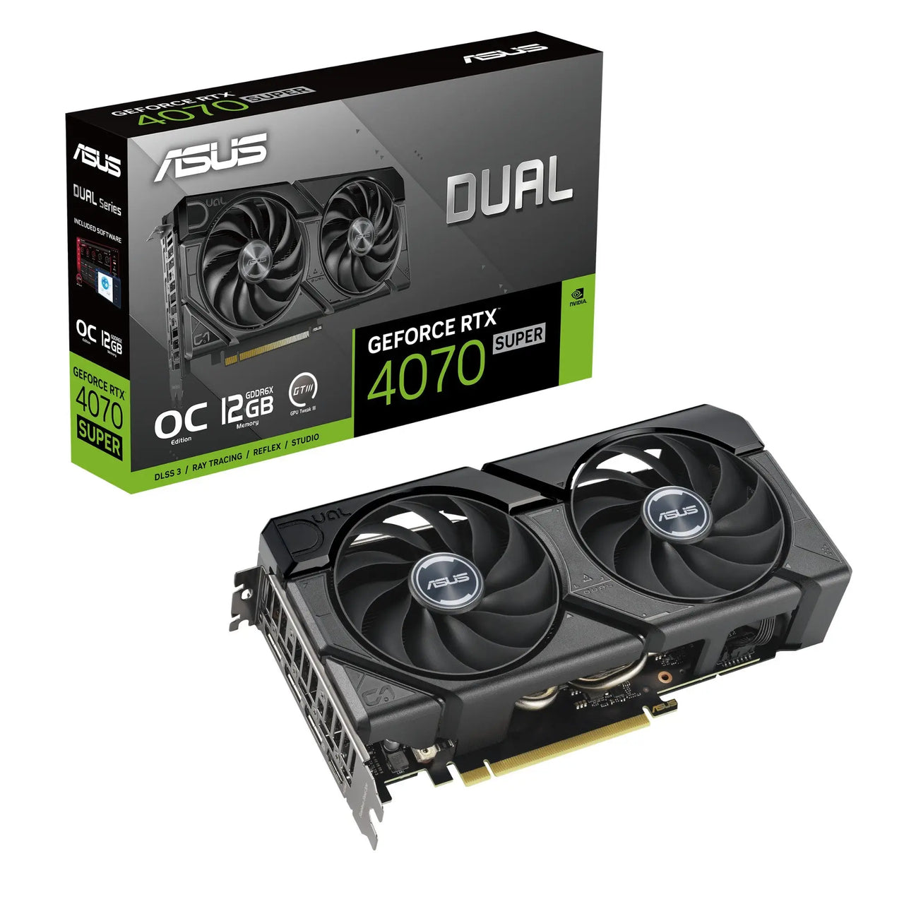 ASUS Dual GeForce RTX 4070 SUPER EVO 12GB - OC Edition - graphics card - GeForce RTX 4070 Super - 12 GB GDDR6X - PCIe 4.0 - HDMI, 3 x DisplayPort ASUS